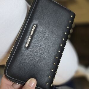 Badgley Mischka Black Studded Zip Wallet